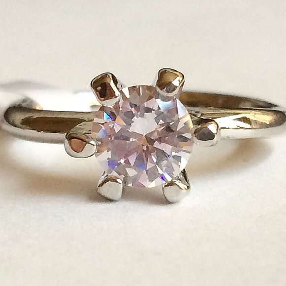 Cubic Zirconia Solitaire Ring Size 6 7 8 9 Engagement Silver Rhodium Plated - Picture 4 of 11